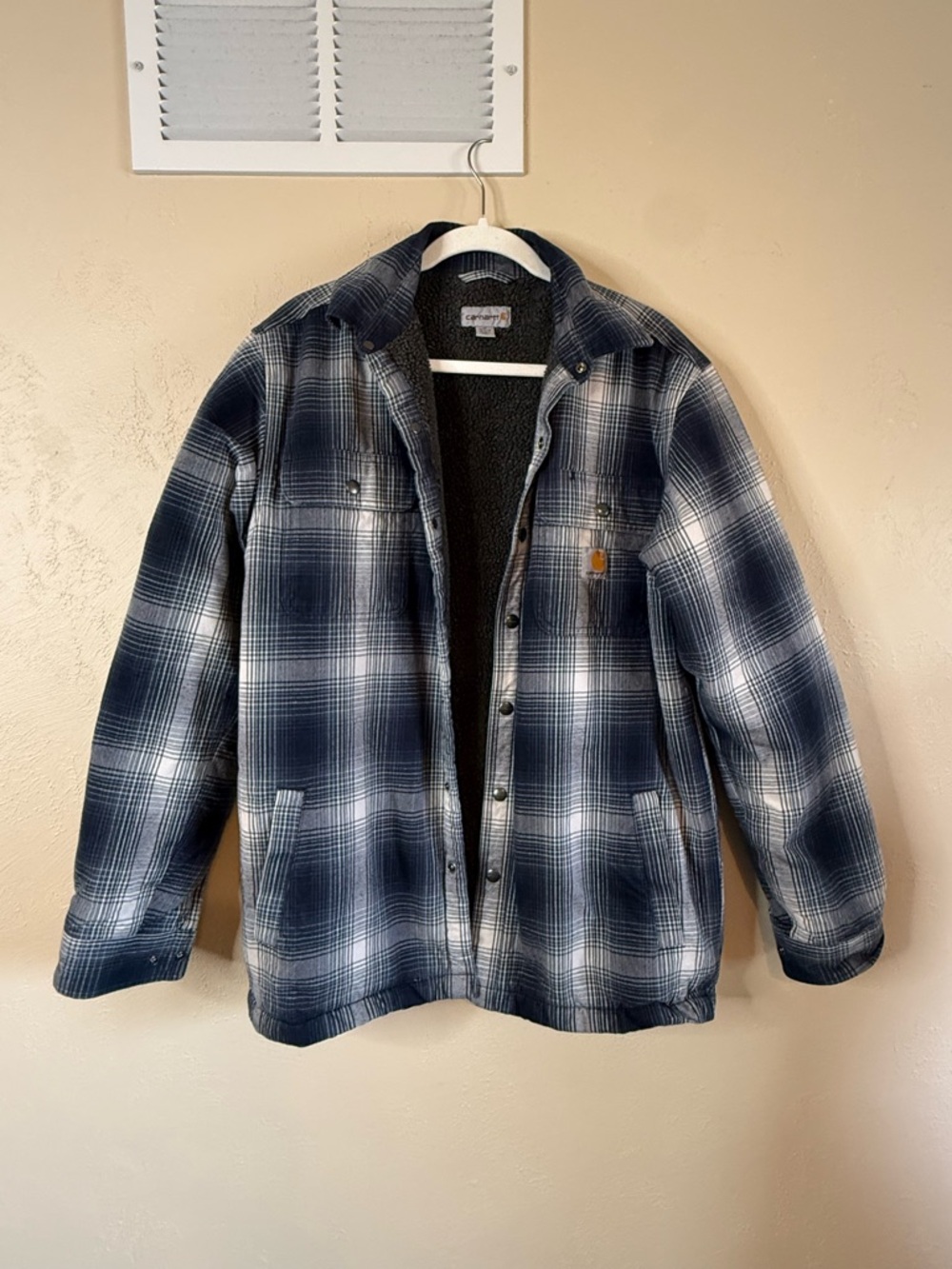Carhartt Men’s Navy and White Plaid Lined Shacket